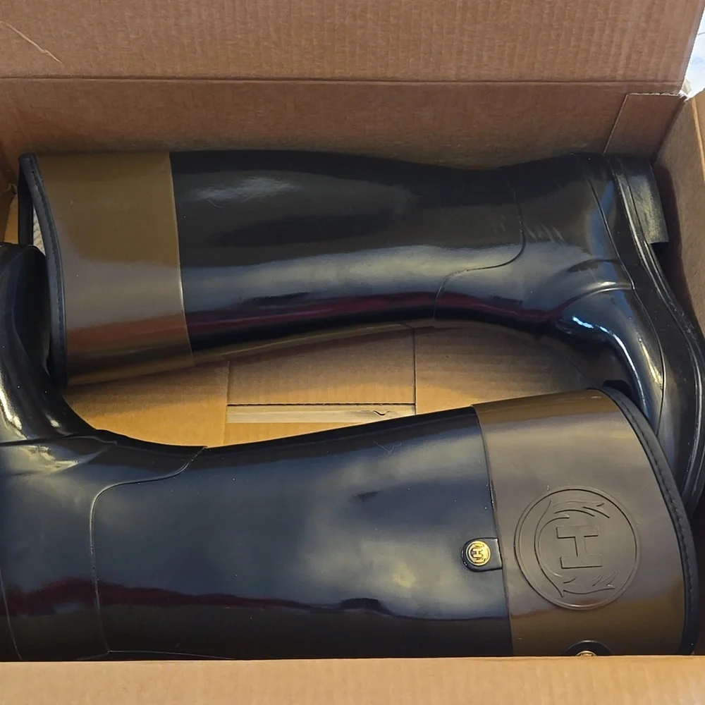 Hunter Regent Carlyle Regal Rain Boots Black And Brown Two-Tone Womens Size 9 - Picture 12 of 12